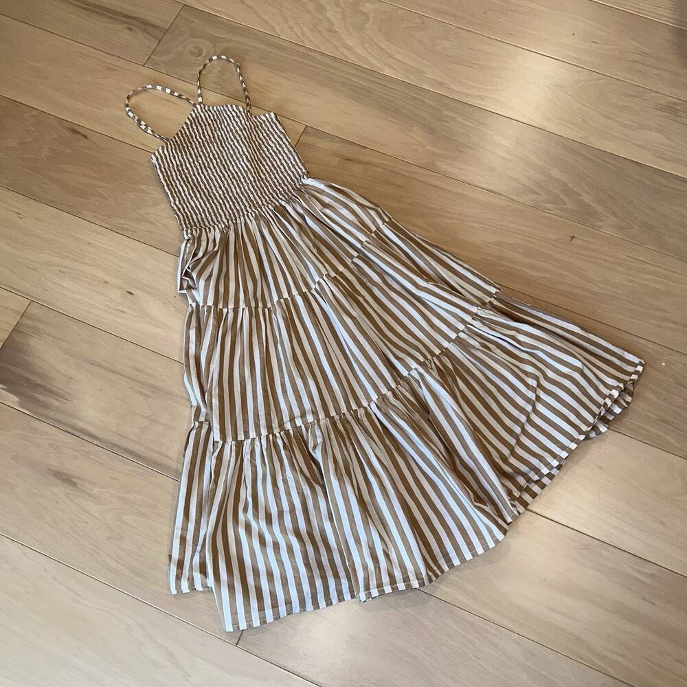 Lusana Arlen Poplin Midi Dress Striped Women’s 4 - Picture 2 of 9